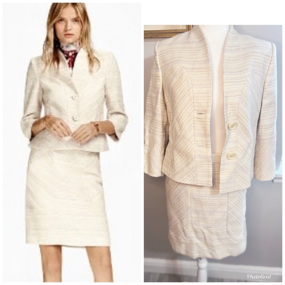 Brooks Brothers skirt suit woman 2 4
cream Silver Pink NWT Jacquard Cropped set